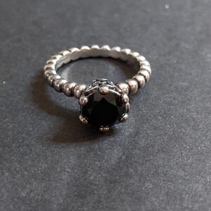 Pandora Sterling Silver 925 Secret Winds Black Spinel Ring Sz 7.5